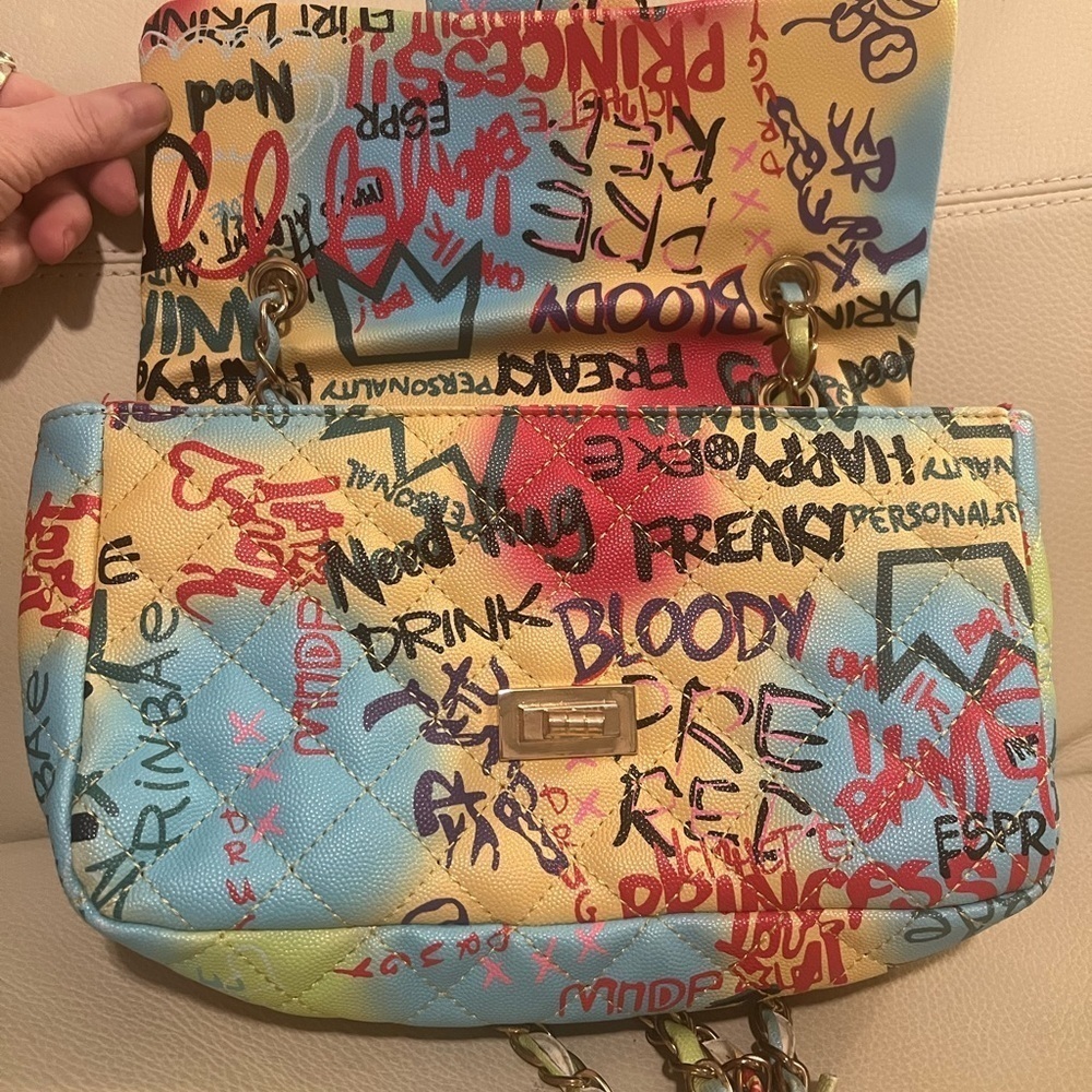 DKNY Paige Quilted Graffiti Crossbody Purse - Picture 5 of 16